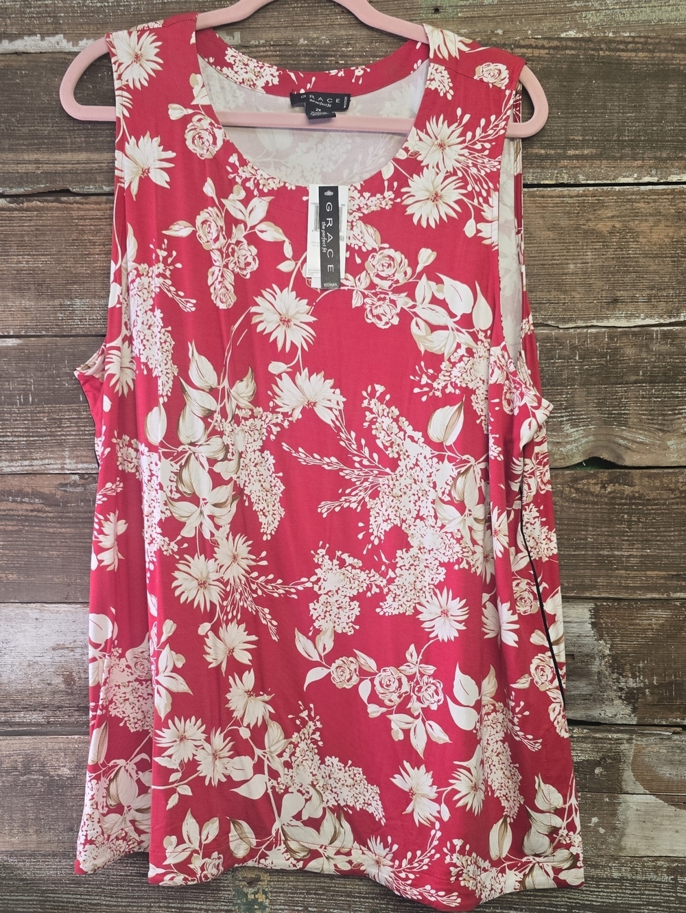 Grace Elements Red Floral Sleeveless Top, Size 2X, NWT